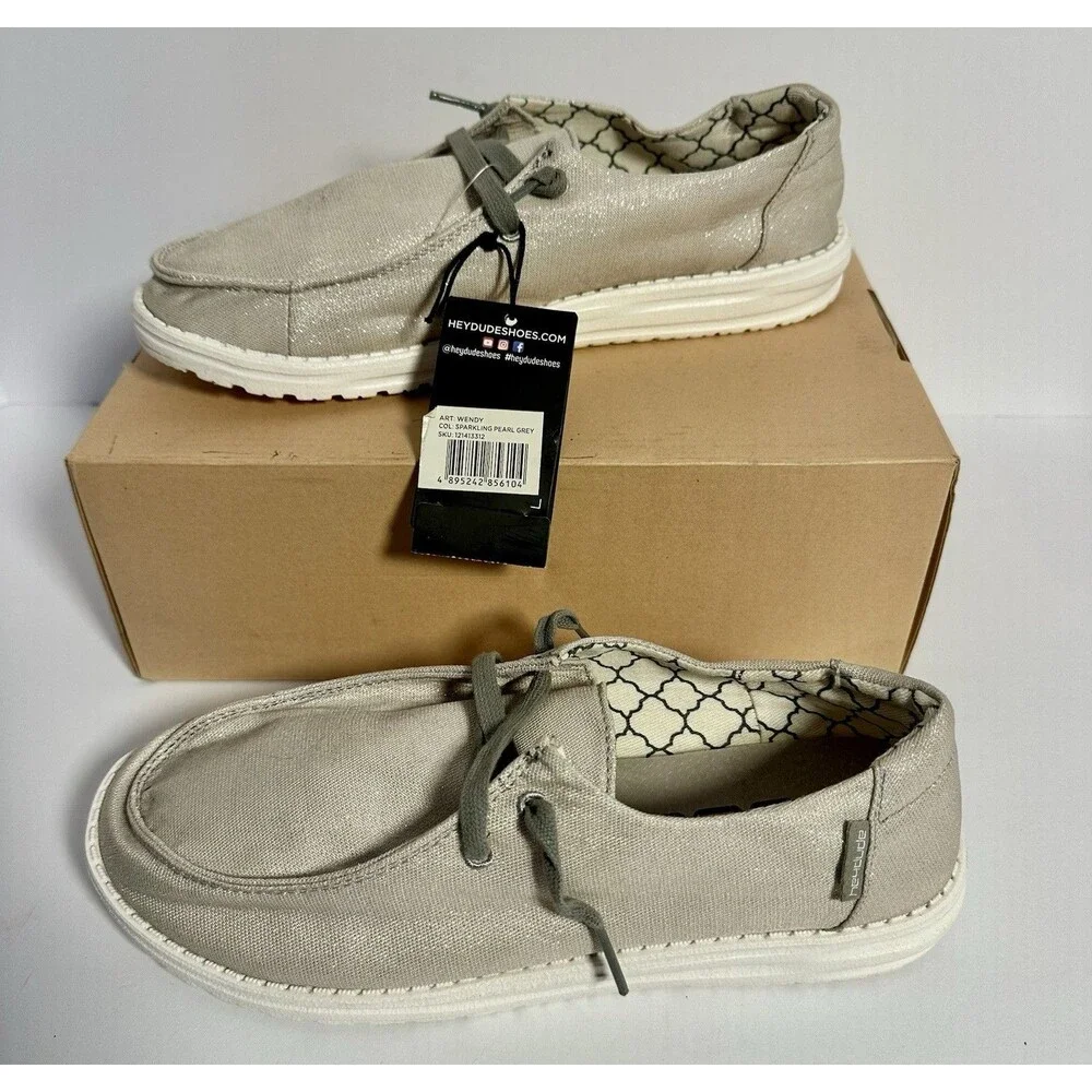 Hey Dude Wendy Sparkle Linen Shoes Women Sz  9 EU 40 Slip On Casual Comfort NWT